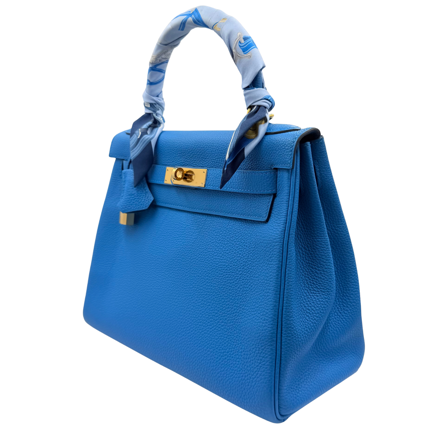 Kelly 28 Togo Blue Zanzibar Gold Hardware comes with Twilly