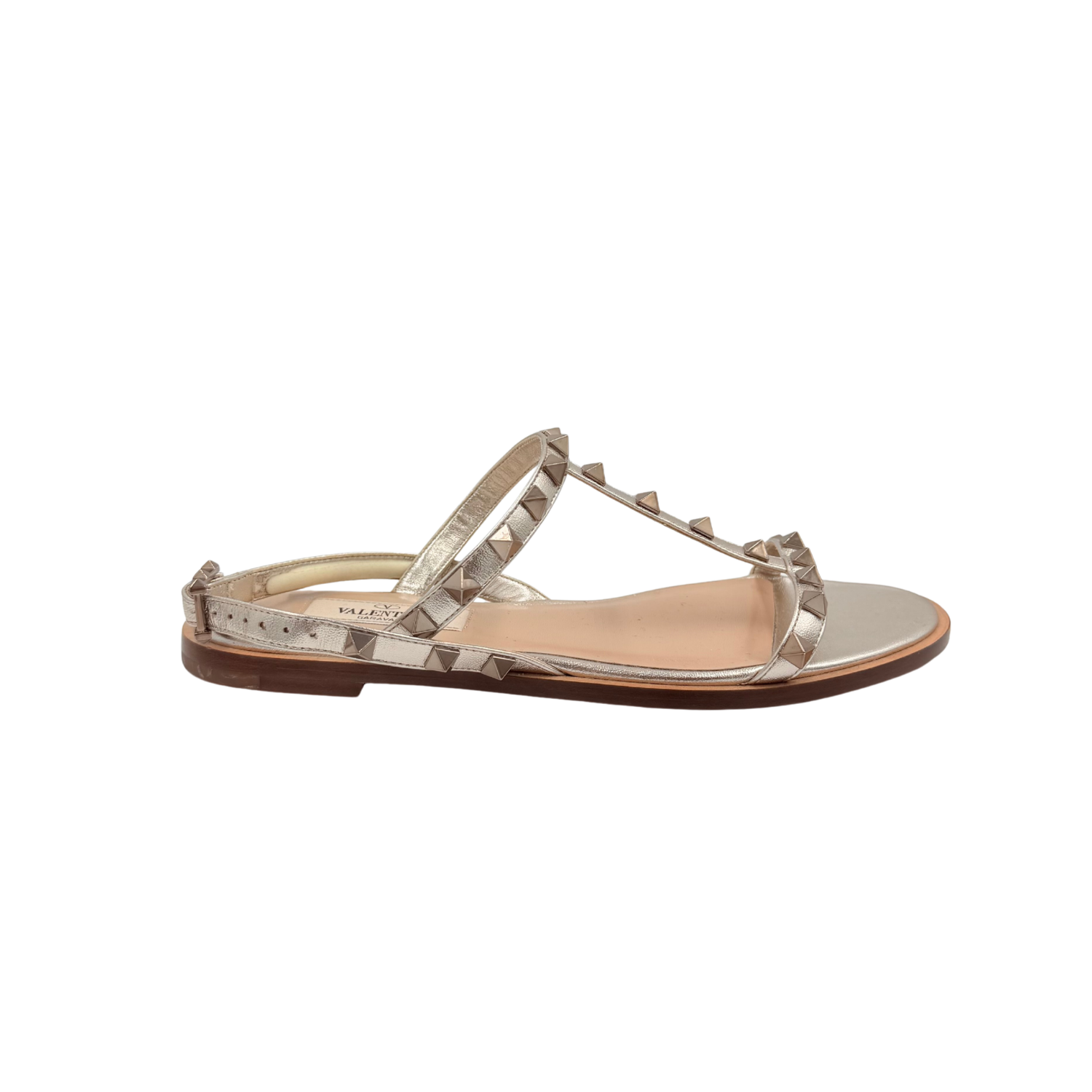 Valentino Garavani T-Strap Rockstud Sandal Gold Size 35.5