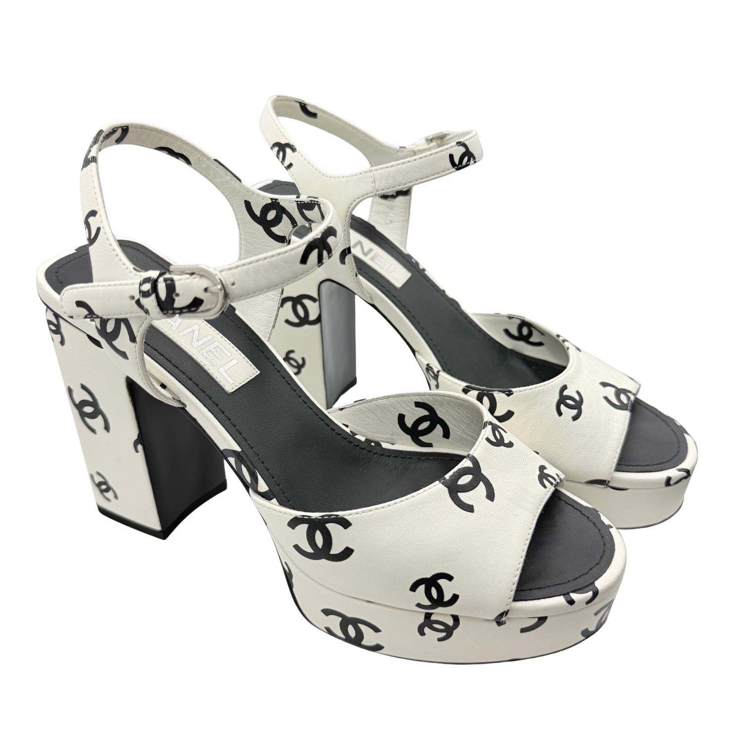 Chanel CC Printed Lambskin Coco Beach Platform Sandals