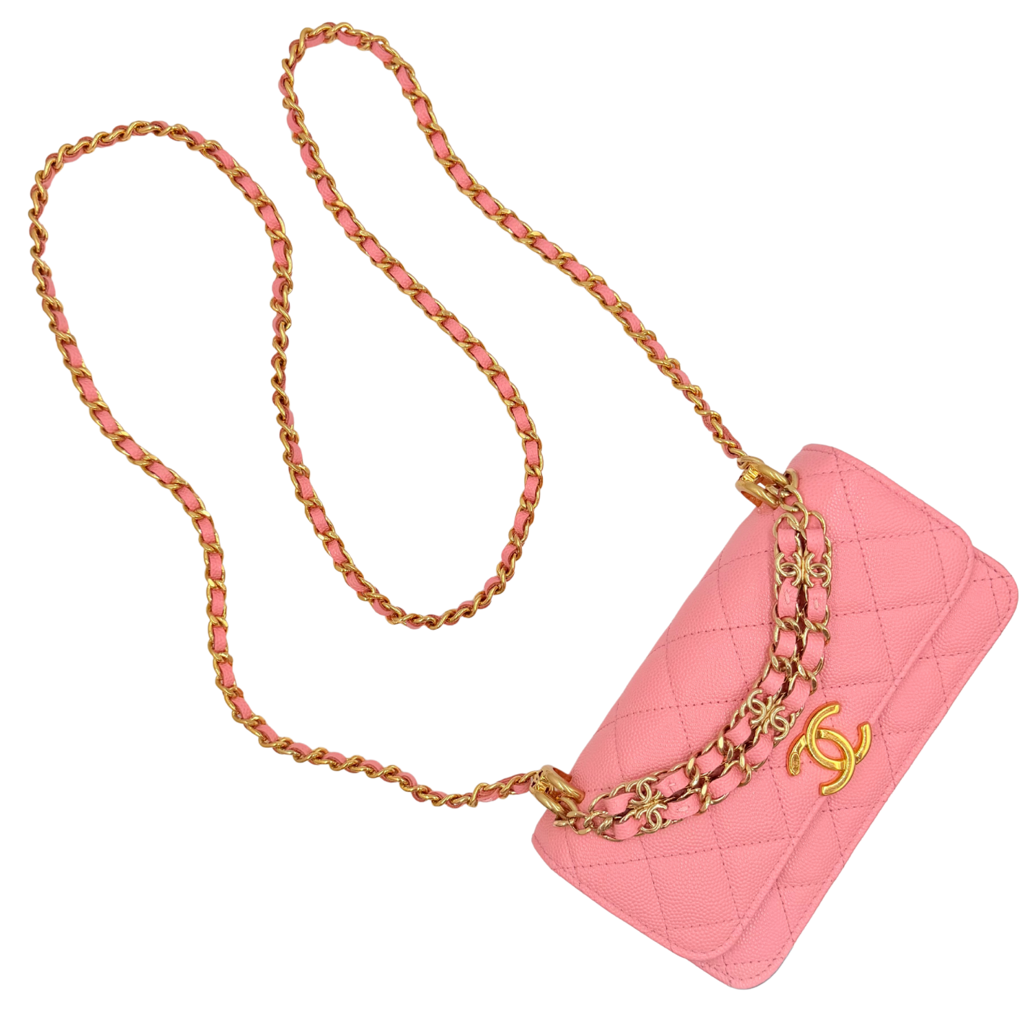 Chanel Quilted Mini Flap Pick Me Up Top Handle Wallet on Chain Pink