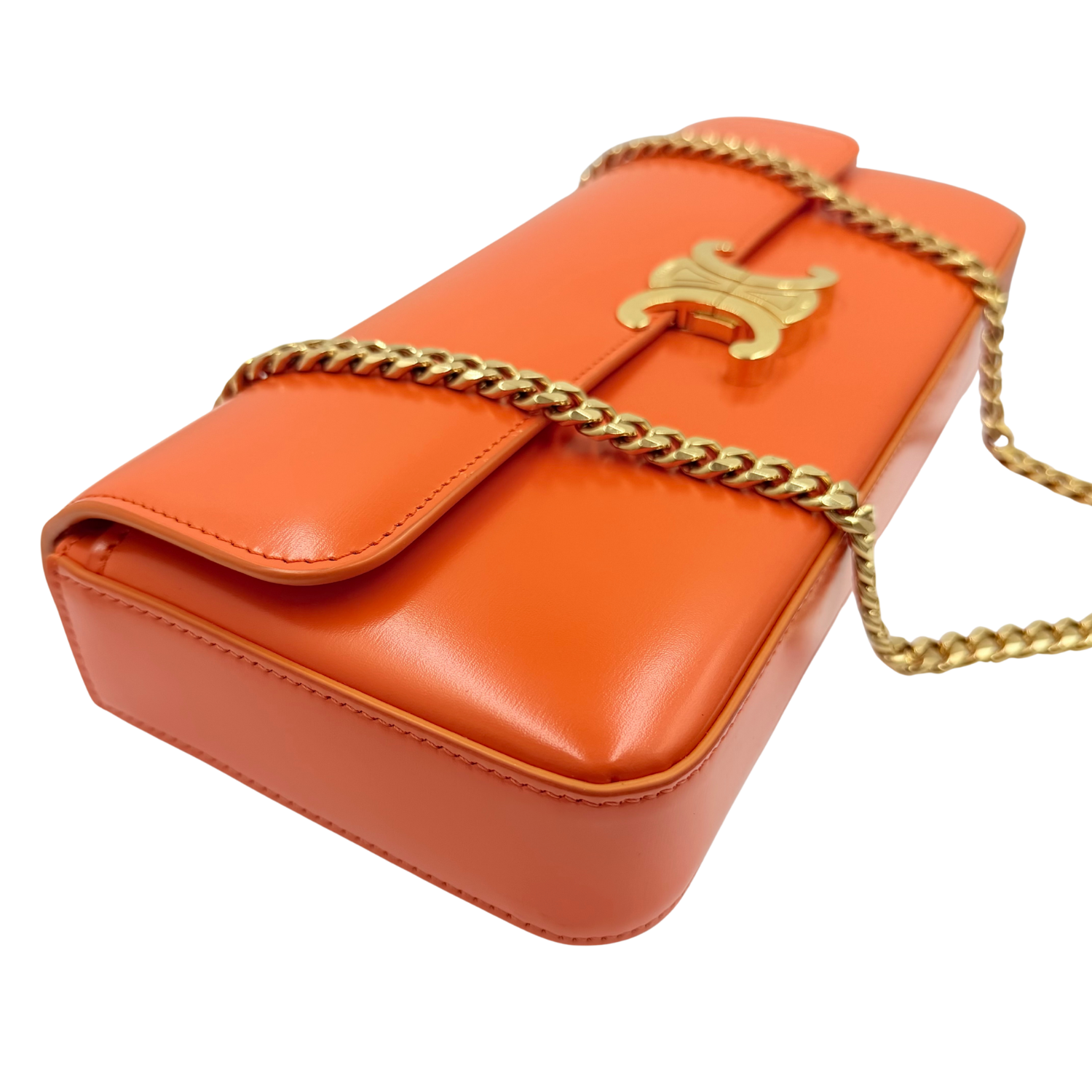 Celine Leather Triomphe Chain Shoulder Bag Orange