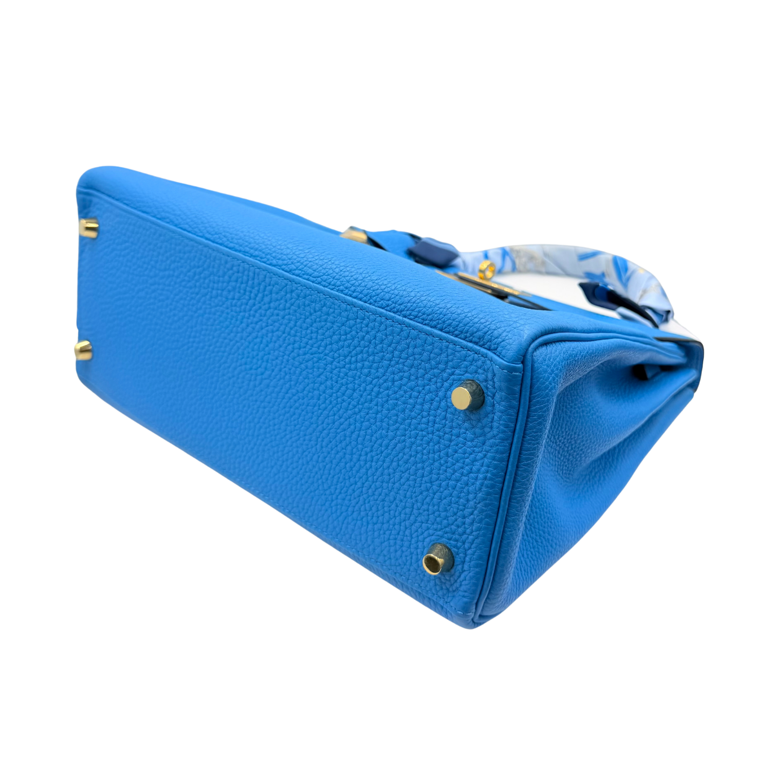 Kelly 28 Togo Blue Zanzibar Gold Hardware comes with Twilly