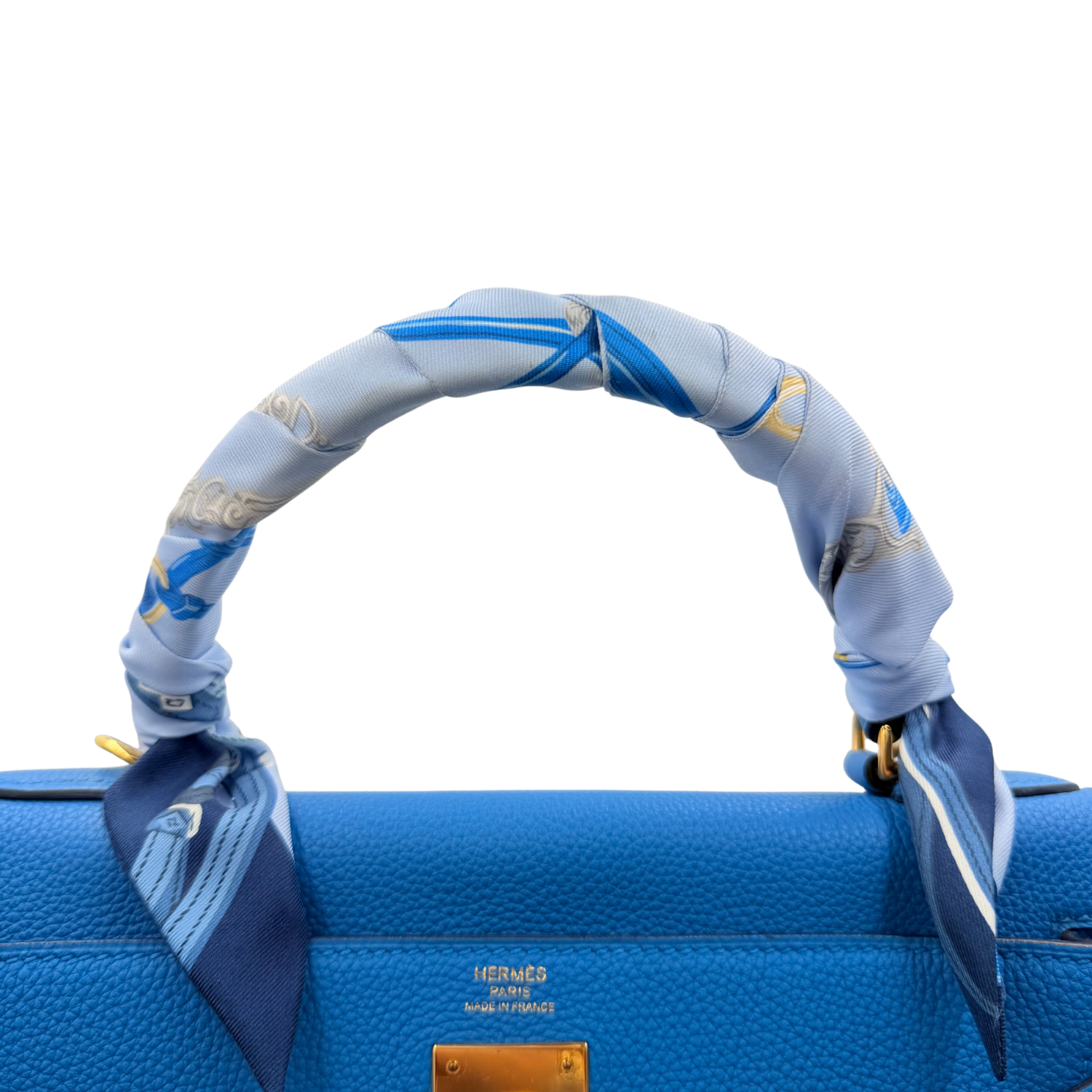 Kelly 28 Togo Blue Zanzibar Gold Hardware comes with Twilly