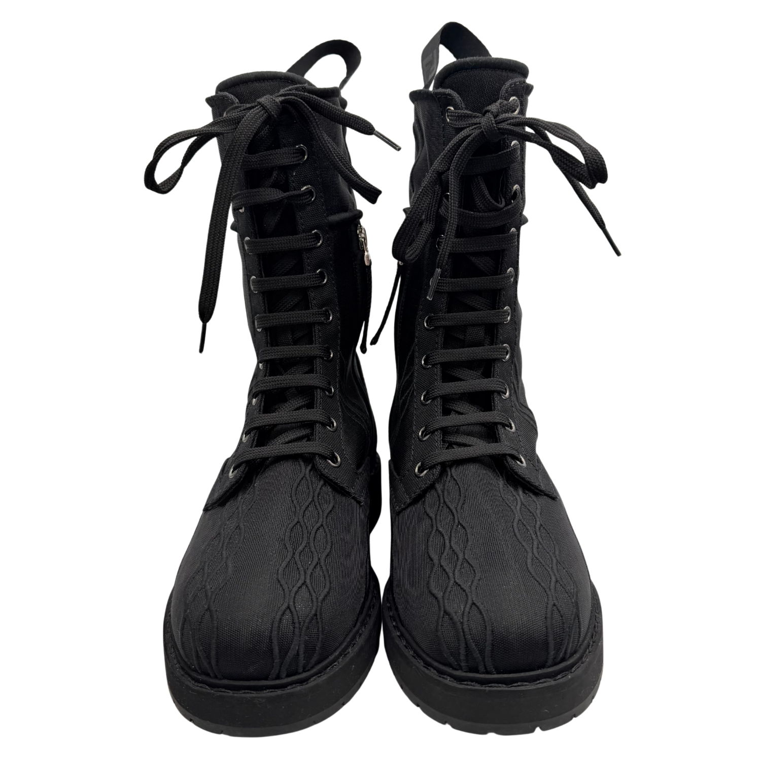 Fendi Mesh Embroidered Accent Combat Boots Black