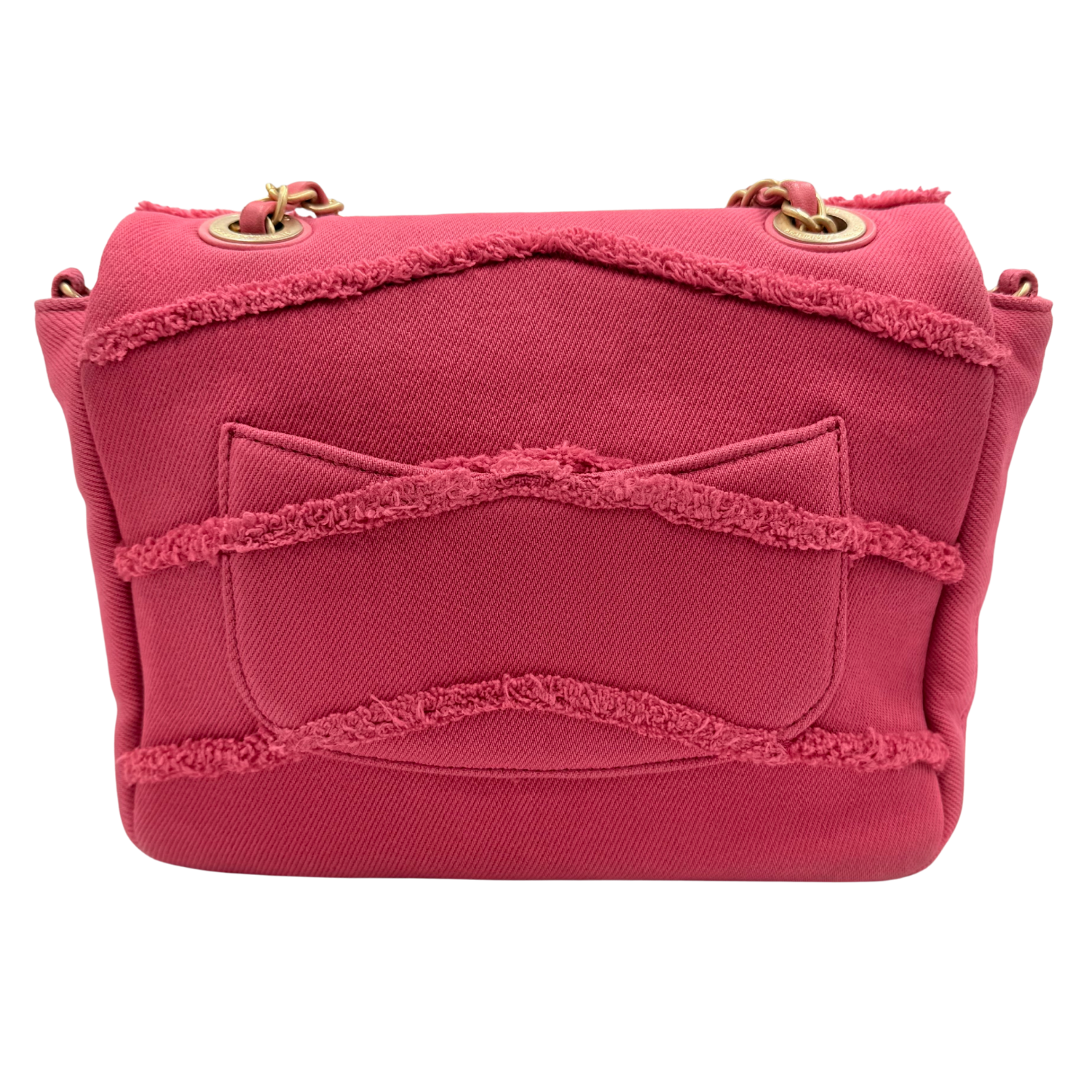 Chanel Small Coco Flap Bag Fringe Chevron Denim Pink