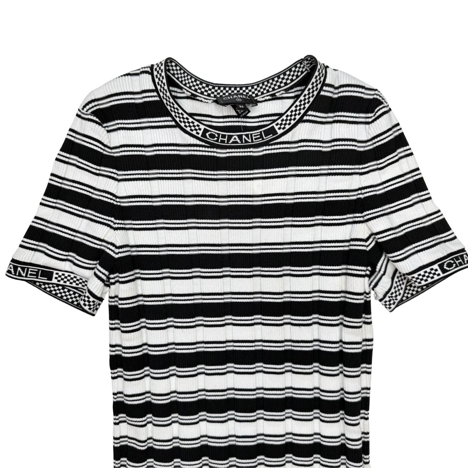 Chanel Striped Ribbed Short Sleeve T-Shirt