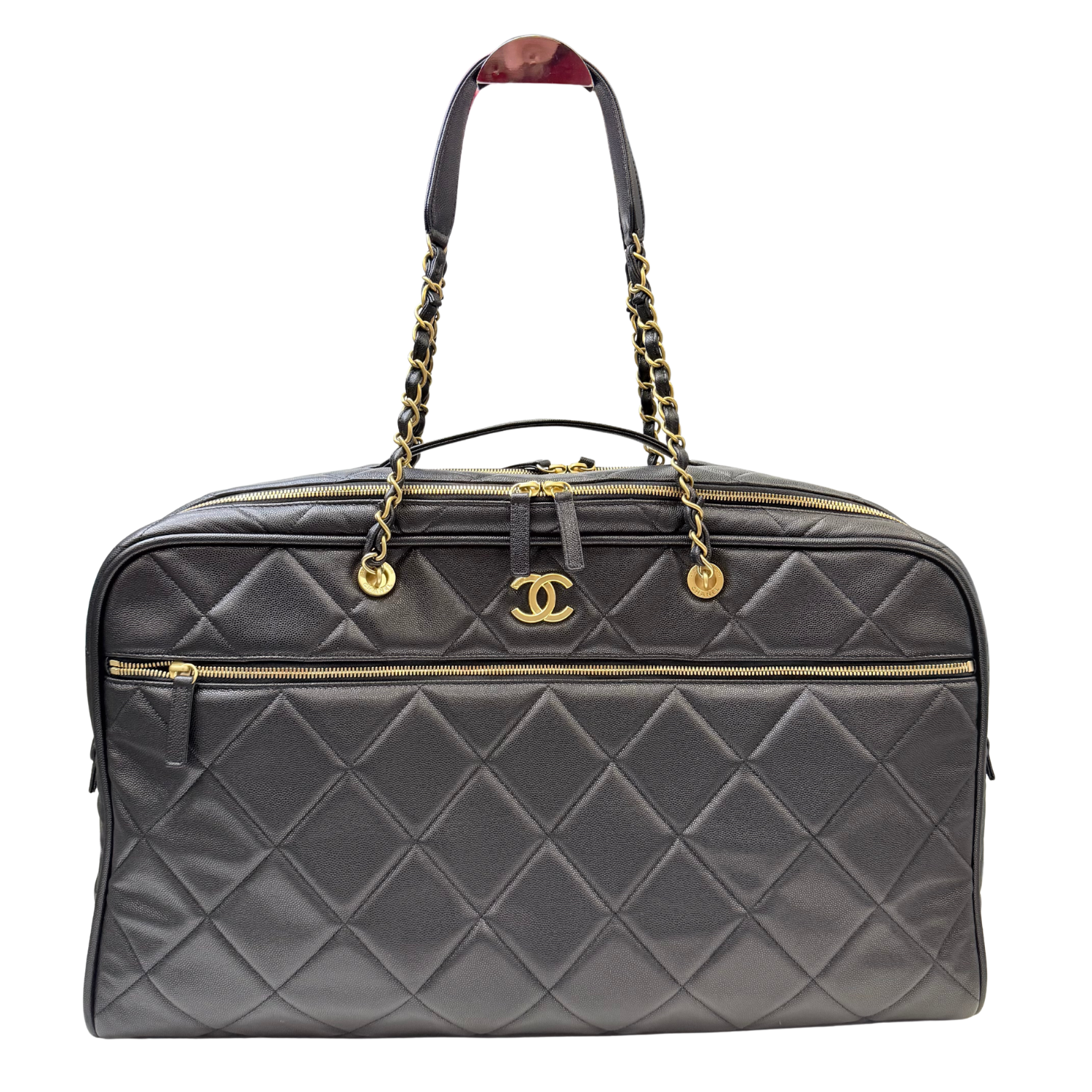 Chanel Limited Collection Large Caviar Quilted Leather Travel Bowling Bag Black