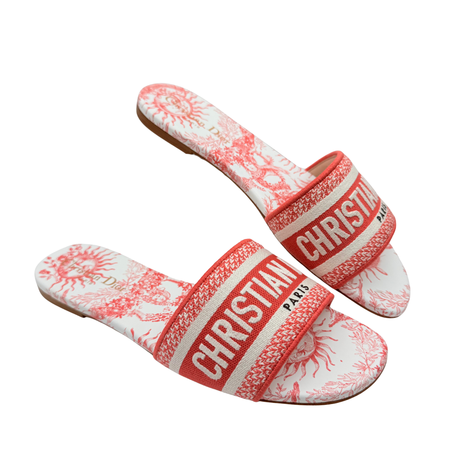 Christian Dior Canvas Dway Printed Slides Coral