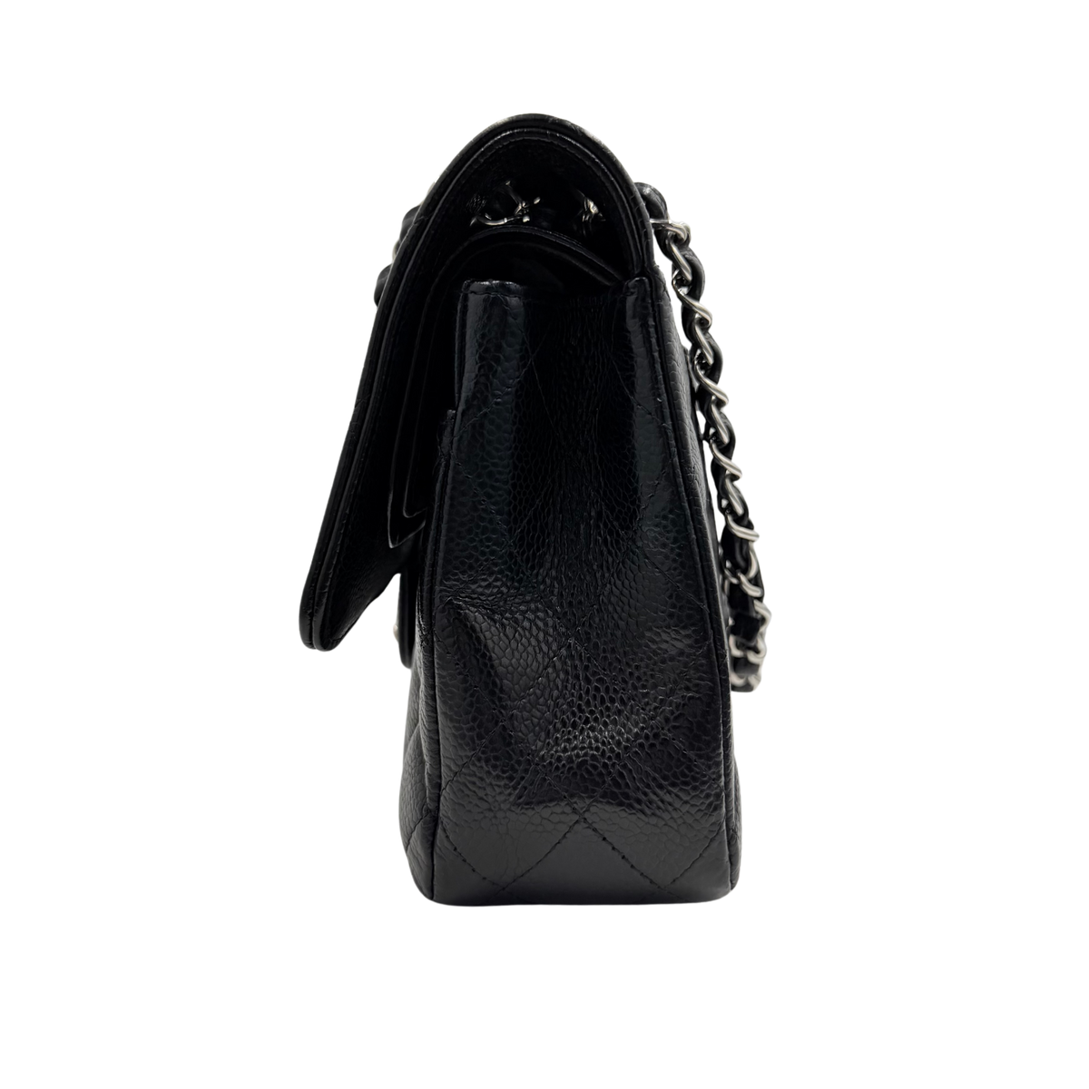 Chanel black caviar Medium Classic Flap, opposite side profile