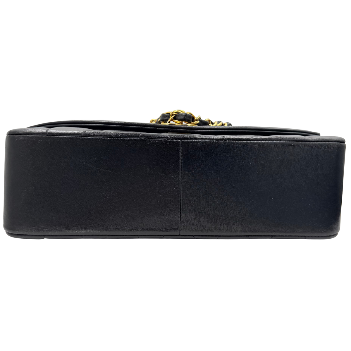Chanel black Diana Medium flap bag, leather base and edge view