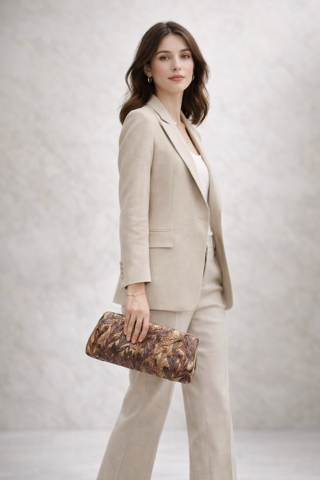 Nancy Gonzalez Limited Crocodile Leather Leaves Clutch Brown