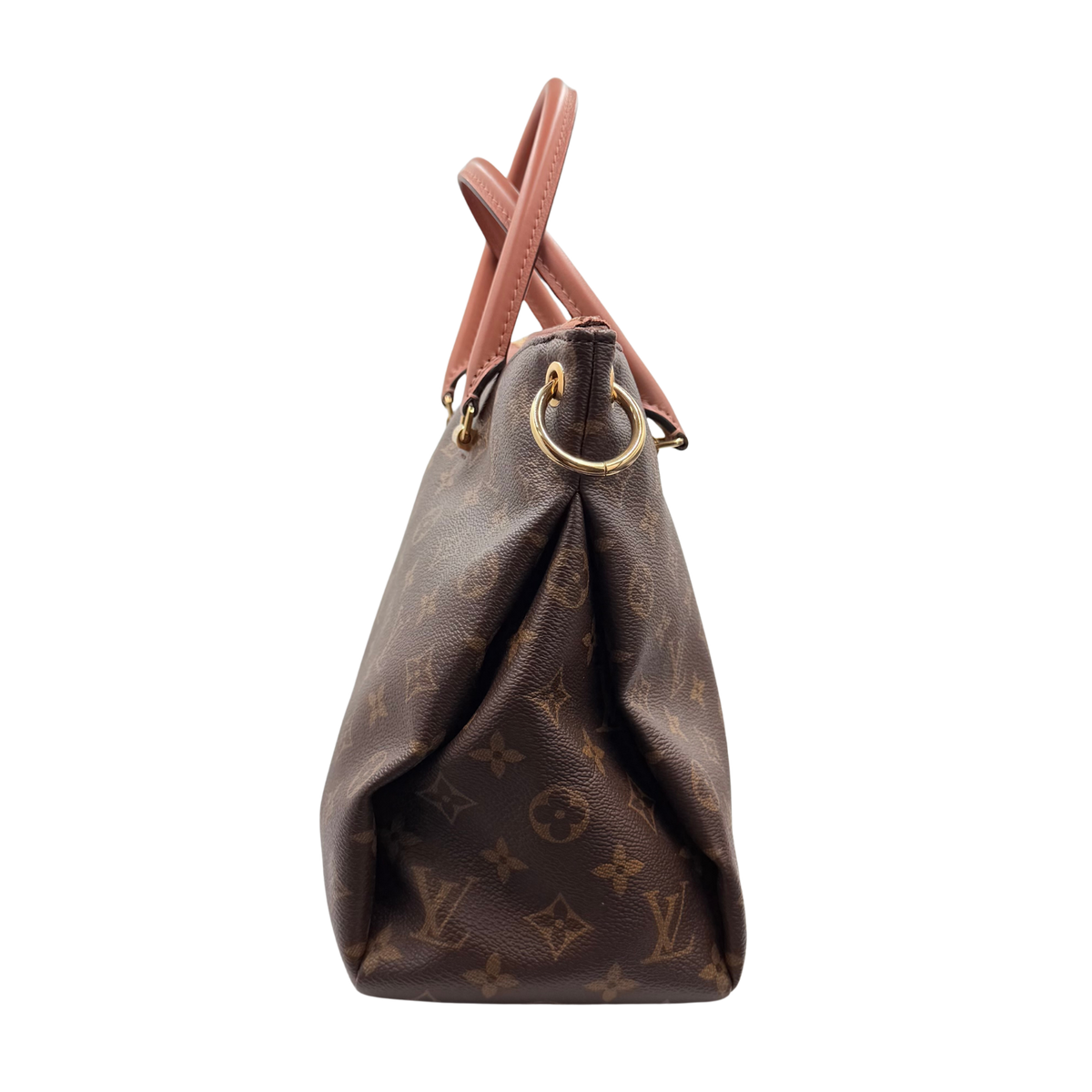 Louis Vuitton Pallas MM Monogram bag, side profile with gold-tone strap ring
