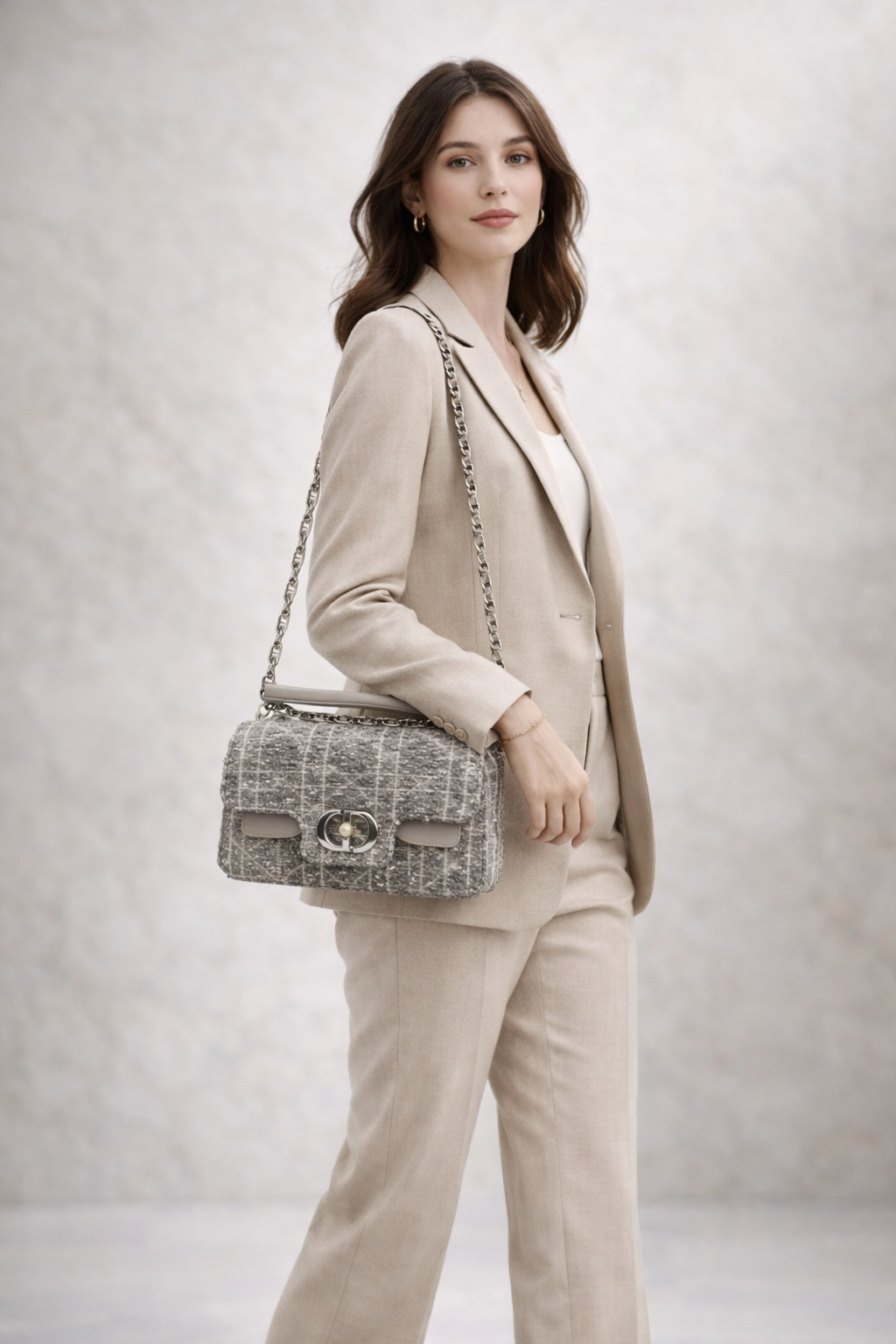 Christian Dior Small Jolie Flap Bag with Top Handle Gray