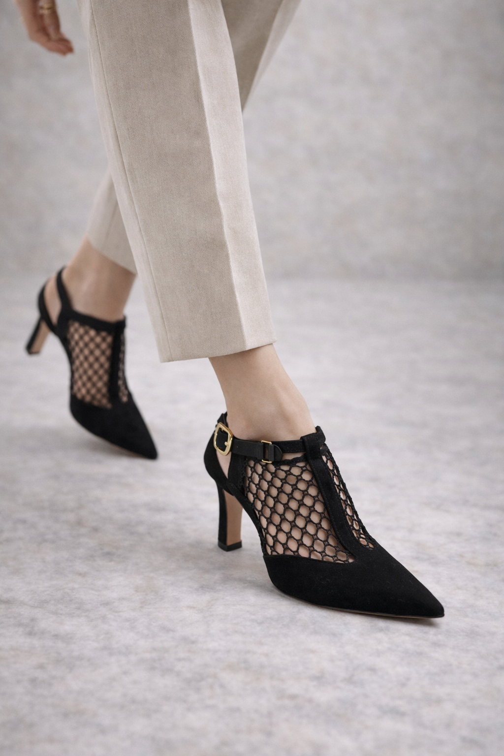 Christian Dior Suede Mesh T-Strap Pumps Black Size 36.5